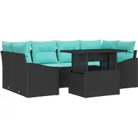 vidaXL Ensemble de canapé de jardin , 7 pièces, en résine tressée noire et bleue