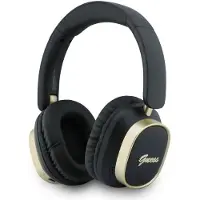 GUESS Écouteurs sans fil Bluetooth ENC, modèle rectangulaire en métal avec inscription, couleur noire