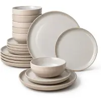 Deleca Serra Service de table 18 pièces 6 personnes céramique beige doux – assiettes et bols, style Japandi