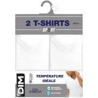 Dim Lot De 2 Tshirts Homme Thermorégulateur En Coton Blanc Col V Regul Activ