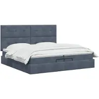 vidaXL Coffre de lit avec matelas et éclairage LED, gris foncé, 200 x 200 cm, revêtement en velours
