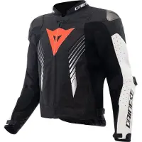 Dainese Super Speed 5, veste en cuir perforée ,Noir/Blanc/Rouge Néon ,54