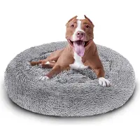 Jayseuw Lit pour chien Peluche Dormir Coussin pour chien Lit pour chat Lavable antidérapant confortable Rond 1000cm Gris clair