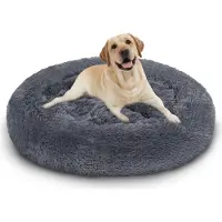 Eikuavons Lit pour chien ou chat , forme ronde, diamètre 80 cm, peluche douce, base antidérapante, couleur gris foncé
