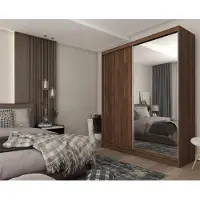 MargaretHadas24 Armoire Margaret Hadas PAMELA de 200 cm avec miroir, modèle coulissant, comprenant des penderies, des étagères et des tiroirs, en bois de noyer Warmia