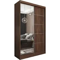 MargaretHadas24 Margaret Hadas24 : COMMODE Samantha, 120 cm, meuble pour salon, style lamellé, commode avec portes coulissantes, finition noyer warmia