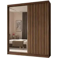 MargaretHadas24 Armoire de 200 cm Erika avec lamelles et miroir, modèle coulissant. Comprend une barre de vêtements et un espace de rangement. (Couleur : Noyer Warmia, finition artisanale)