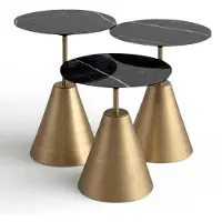 Xl Moebel Gmbh Ensemble de tables basses, 3 pièces, noir, imitation marbre, avec détails dorés, design moderne