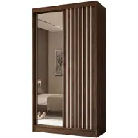 MargaretHadas24 Armoire coulissante Erika de 120 cm avec lamelles et miroir, comprenant une barre de vêtements et un espace de rangement (couleur : noyer Warmia, blanc)