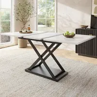 Sonstiges Table rectangulaire extensible, dimensions 120-160 x 80 x 75 cm, blanche, avec pieds en fer croisés