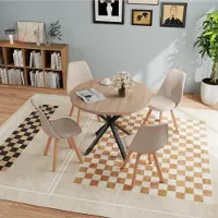 Sonstiges Ensemble de salle à manger comprenant une table et 4 chaises. Table ronde en bois, diamètre 100 cm, couleur beige clair/kaki