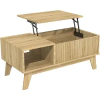 StarTech.com Table basse - Table basse avec plateau de hauteur réglable - Porte coulissante avec façade rainurée - Espace de rangement dissimulé et étagère ouverte - Bois - 95 × 48 × 42 cm - Bois naturel