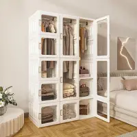 Sonstiges Armoire pliante de 104x170x50 cm, de couleur blanche et transparente, avec une barre de vêtements et des portes magnétiques