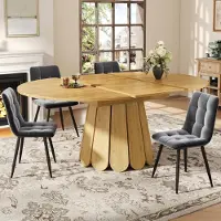 Sonstiges Table extensible imitation bois, forme ronde, extensible jusqu'à 158 cm, hauteur 76 cm, pour 6 personnes maximum, idéale pour la cuisine ou le salon
