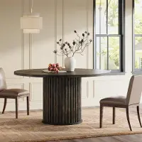 Tribesigns Table ronde de 120 cm de diamètre, noire, pour 4 à 6 personnes, avec structure métallique