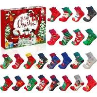 Sonstiges Calendrier de l'Avent en forme de chaussettes, 24 paires pour femmes et hommes, couleur rouge, taille 39-45