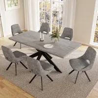 Sonstiges Ensemble de salle à manger comprenant une table extensible et 6 chaises, de couleur grise, en MDF, avec une longueur extensible de 130 à 170 cm