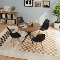 Sonstiges Ensemble de salle à manger comprenant une table avec 4 chaises, une table ronde en bois de 100 cm de diamètre, de couleur marron foncé et noire