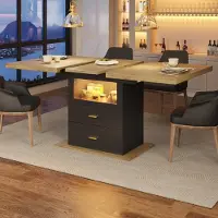 Sonstiges Table extensible avec tiroirs et éclairage LED, dimensions 110-140 x 80 x 75 cm, aspect bois/noir