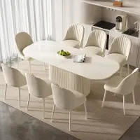 Sonstiges Ensemble table à manger avec 8 chaises, design scandinave, couleur blanche, 220 cm