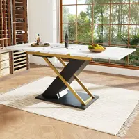 Sonstiges Table extensible, dimensions 120-160 x 80 cm, plateau en MDF imitation marbre, pieds croisés