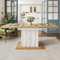 Sonstiges Table extensible avec motif en relief, dimensions 110 (140) x 70 x 76,5 cm, revêtue de placage de bois, structure en MDF