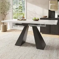 Sonstiges Table extensible, dimensions 99-159 x 74 x 77 cm, aspect marbre, couleur blanche, pieds en acier carbone