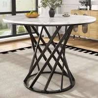 Sonstiges Table ronde de 80x80 cm, imitation marbre blanc, avec pieds en métal
