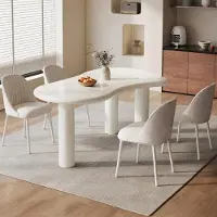 Sonstiges Ensemble de table à manger pour 4 personnes, blanc, avec des chaises rembourrées, design épuré et gain de place
