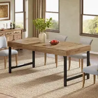 Tribesigns Table rectangulaire de 140 cm, pour 4 à 6 personnes, de couleur marron rustique, avec pieds en métal