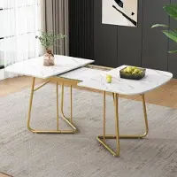 Sonstiges Table extensible, blanche, imitation marbre, pieds en métal doré, dimensions : 180 x 80 x 75 cm