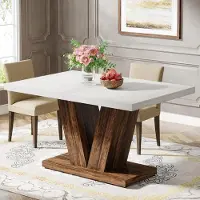 Tribesigns Table de salle à manger pour 4 personnes, dimensions 120x80 cm, style rustique, blanche et en chêne