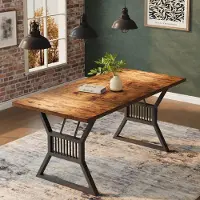 Sonstiges Table rectangulaire, dimensions 180x75x75 cm, noire, en métal et bois, pour 6 à 8 personnes