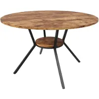 StarTech.com Table ronde de salle à manger - Table en MDF - Diamètre de 120 cm - Pour 6 personnes - Étagère inférieure - Structure en métal noir en forme de croix - Aspect bois vintage marron