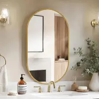 StarTech.com Miroir mural ovale - Miroir de maquillage décoratif - Verre trempé - Résistant aux éclats - Cadre en métal - À suspendre - 50 x 75 cm - Or