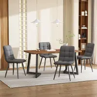 Sonstiges Ensemble de salle à manger 5 pièces : table à manger avec 4 chaises, en MDF bois de noyer, pieds en métal noir, chaises en lin gris foncé