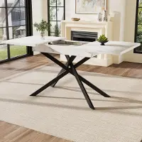 Sonstiges Table extensible, forme rectangulaire, dimensions 120-160 x 80 x 76,5 cm, couleur blanche, pieds en fer croisés