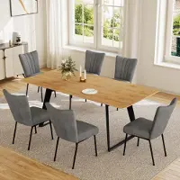 Sonstiges Ensemble de table à manger extensible, de 130 à 170 cm, avec 6 chaises, imitation bois MDF, structure métallique grise