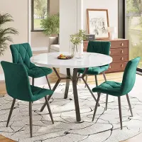 Sonstiges Ensemble de salle à manger comprenant une table ronde et 4 chaises en velours, de couleur verte, dimensions : 100x100x75 cm