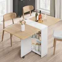 Sonstiges Table pliante avec étagères et roulettes, dimensions 120x60x75 cm, finition bois naturel