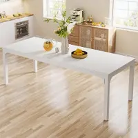 Tribesigns Table rectangulaire de 200x70x75 cm, pour 6 à 8 personnes, avec pieds en métal et plateau en MDF, de couleur blanche