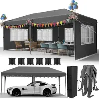 Sonstiges Pavillon d'extérieur 3x6 mètres, gris, imperméable, protection UV 50+, avec panneaux latéraux, hauteur réglable, tissu Oxford 420D