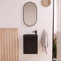 MOB-IN Ensemble lave-mains suspendu NEVADA avec robinet noir et miroir ovale
