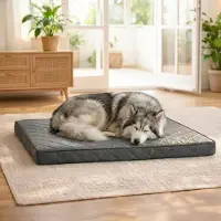Belviona Matelas orthopédique pour chien , matelas en mousse à mémoire de forme avec housse amovible, facile à nettoyer et antidérapant, 118x80 cm, gris