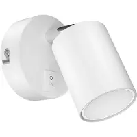 Ledscom.de : Spot mural WAIKA, finition blanche mate, avec interrupteur + lampe LED GU10. Variateur 3 niveaux sans variateur externe, avec interrupteur intégré : luminosité maximale de 609 lm
