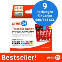 Print24 NOUVEAU : Cartouches d'encre pour Canon 580/581 XXL, multipack (BK/BK/C/M/Y), 9 pièces
