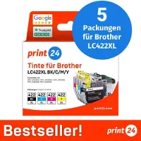 Print24 NOUVEAU : Cartouches d'encre pour Brother LC422XL, multipack (BK/C/M/Y), 5 pièces