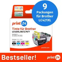 Print24 NOUVEAU : Cartouches d'encre pour Brother LC421XL, multipack (BK/C/M/Y), 9 pièces