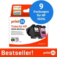 Print24 NOUVEAU : Cartouches d'encre pour HP 302XL, multipack (BK/C/M/Y), 9 pièces