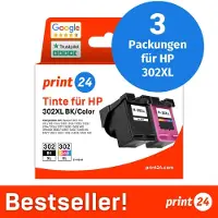 Print24 NOUVEAU : Cartouches d'encre pour HP 302XL, multipack (BK/C/M/Y), 3 pièces